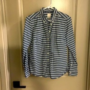 Navy and white striped button down.